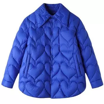 Down jacket women s 2024 autumn and winter new love white duck down shirt collar short light jacket long sleeves S королевский синий