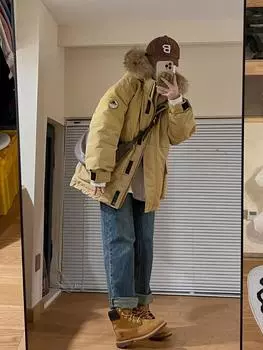 Down jacket women s 2024 new medium and long couple tooling white duck down extreme cold thickened pie to overcome winter coat S (85-55 kg) чёрный