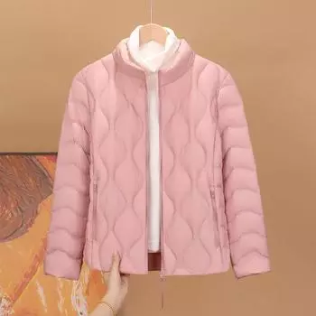 Пуховик женский 2024 новый воротник-стойка модный повседневный элегантный теплый тонкий универсальный пиджак тыквенный узор прилив S розовый