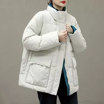 Down jacket women s 2024 winter new medium and long white duck down waist thin thickened warm fashion contrasting coat S чёрный