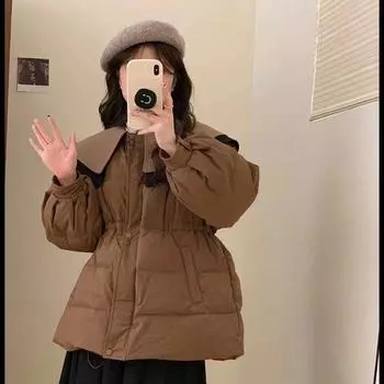 Down jacket women s 2024 winter new navy collar fashionable sweet bow Korean warm white duck down jacket M белый