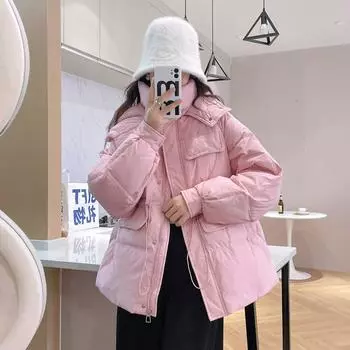 Down jacket women s 2024 winter new medium and long white duck down drawstring waist thin thickened tooling jacket S чёрный