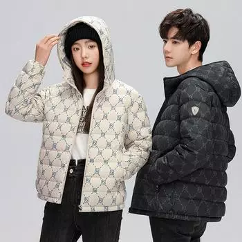 Пуховик женская одежда 2024 новая зимняя корейская версия короткая свободная повседневная 90 пуховая утиная куртка-пуховик S чёрный