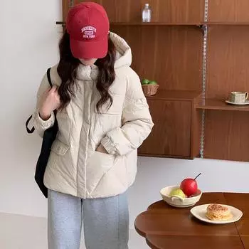 Down jacket women s high-end hooded 2024 winter new Korean version fashion short thickened warm white duck down jacket tide S