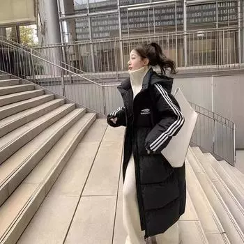 Down jacket women s long over-knee thickened winter 2024 new white duck down warm ins loose coat S90-67.5 kg розовый