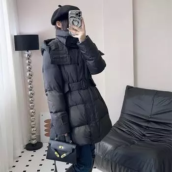 Пуховик женский средний и длинный маленький 2024 зима новый продукт талия тонкий и теплый куртка S чёрный