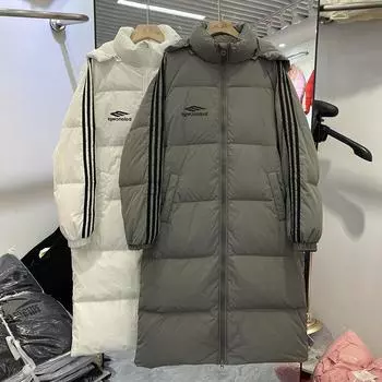 Down jacket women s medium and long 2024 new over-the-knee fashion loose warm white duck down winter thickened coat one size fits all серый