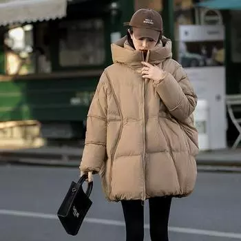 Down jacket women s medium and long 2024 winter fashion retro design sense corduroy splicing warm large size jacket tide M хаки
