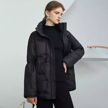 Down Jacket Women s Medium and Long Winter New Stand-up Collar Design Feeling Waist and Thin White Duck Down Warm Jacket Tide S