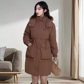 Down Jacket Women s Medium and Long High-end Women s Winter Clothing Korean Version of Goose Down Fashion Hooded Jacket Large Size Coat S (recommended within 55kg)