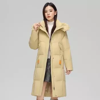 Down Jacket Women s Medium and Long Over-knee Long Thickened Warm Hooded Winter Fashion Temperament Loose Cold Clothing S 80-115j