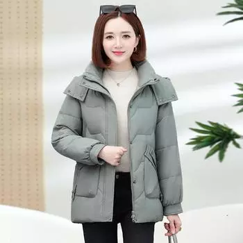 Пуховик женский средней длины для людей среднего и пожилого возраста, свободный повседневный с капюшоном, толстый белый утиный пух, куртка для мам XL