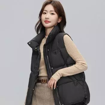 Down jacket women s new stand-up collar down vest vest in autumn and winter 2024 90 white duck down loose coat tide M