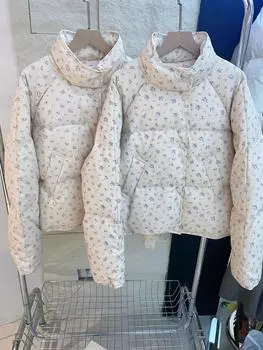 Down Jacket Women s New Sweet Age-reducing Small Floral Short Bread Jacket Loose and Thin Thickened Coat S recommends within 60 kg