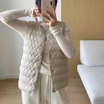 Down jacket women s vest new autumn and winter wave model light and short vest vest white duck down inside S (recommended weight 95-52.5 kg)