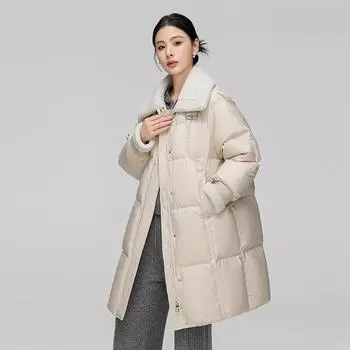 Пуховик женский зимний 2025 года, новая корейская версия, средний и длинный, женский, 90% пух, теплый, женский, высококачественный, пальто S (recommended within 55kg) чёрный
