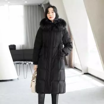 Down Jacket Women s Winter Clothing Medium and Long Thick 2025 New Korean Version 90 Duck Down Hooded Fashion Coat Coat S (recommended within 55kg)