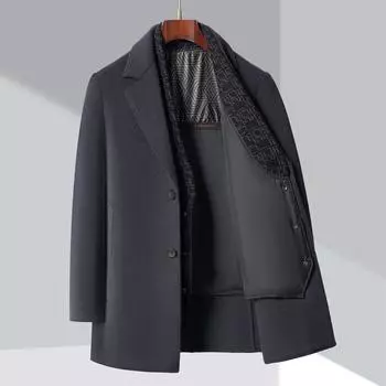 Down-lined cashmere coat men s mid-length winter dad wear middle-aged wool woolen scarf collar thickened coat 170