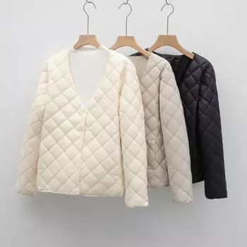 Down Liner New National Standard 90 Down Осенне-зимняя легкая пуховая куртка женская с V-образным вырезом Внутренняя и внешняя куртка L серый