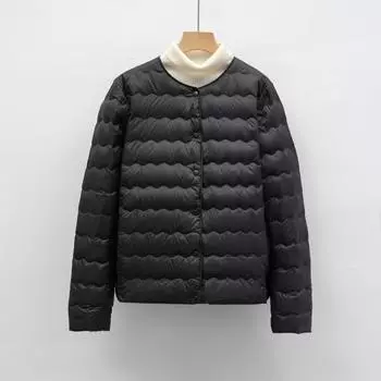 Down liner new national standard 90 down versatile round neck simple wavy pattern autumn and winter jacket down jacket women S чёрный