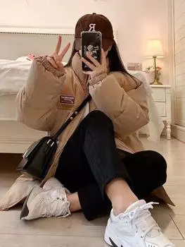 Куртка-пуховик Женская куртка-стеганая Вельветовая зимняя куртка-хлеб Утолщенная вышитая куртка-стеганая S хаки