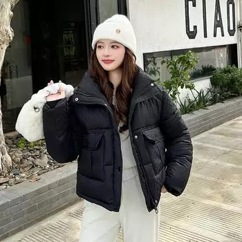 Down padded jacket women s winter short thickened design cotton jacket loose Korean version of small warm padded jacket bread jacket M