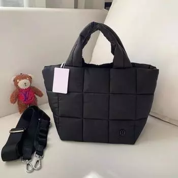 Down Puff Pastry Bag, Versatile Handbag, Crossbody Bag, Tote Bag, Women s Bag 21.9cm*14.6cm*21.9cm чёрный