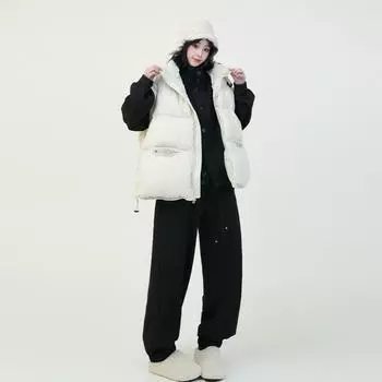 Down vest outer wear 2024 new winter fashionable high-end women s vest popular white duck down warm down vest S чёрный