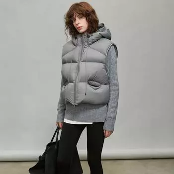 Down vest women s 2024 autumn and winter new product Korean version fashion puff feeling hooded loose casual vest jacket S белый