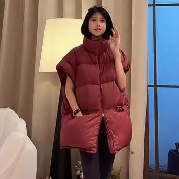 Down vest women s 2024 winter new popular versatile stand-up collar Korean version of small vest bread trendy clothes S чёрный