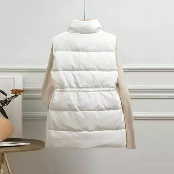 Down vest women s 2024 winter new waist stand-up collar, thin and warm white duck down vest, outer wear vest tide S