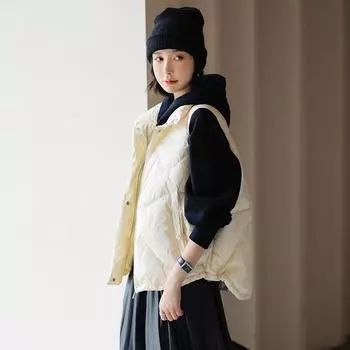 Down vest women s high-end women s coat short duck down light vest sleeveless down jacket vest One size fits all (40kg-75kg recommended) белый