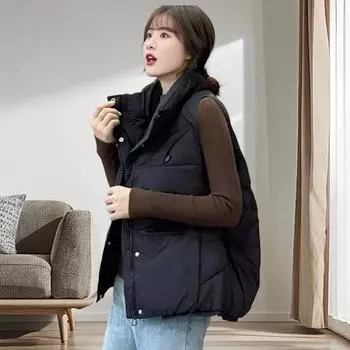 Down vest women s high-end women s short Korean version vest women s jacket duck down vest thermal vest vest vest One size (recommended 80-75kg) чёрный