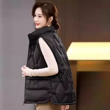 Down vest women s outer wear 2024 winter new fashion stand-up collar pressure glue to keep warm and thin mother trend back M темно-зеленого
