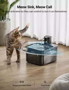 DownyPaws 2.5L Автоматический фонтан для кошек из нержавеющей стали 4000mAh Беспроводная поилка для домашних животных с аккумулятором и датчиком 2 в 1 Диспенсер 2.5L