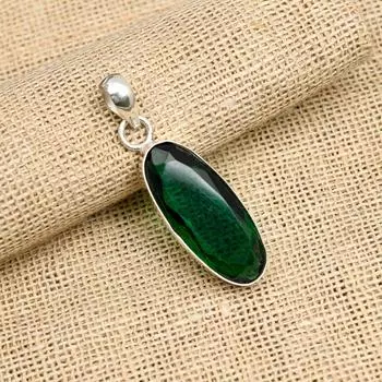 Довольно хромированный драгоценный камень диопсид ручной работы из стерлингового серебра 925 пробы ювелирный кулон для женщин 1.75 Inces зелёный