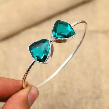 Довольно индиколитовый драгоценный камень 925 пробы, стерлинговое серебро, ювелирный браслет ручной работы для женщин Adjustable синий