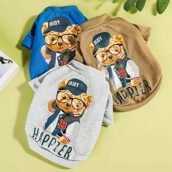 Довольно моющаяся тонкая футболка с принтом маленького медведя для фотографий и домашних животных на лето XL синий