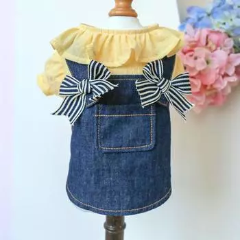 Довольно мягкое, тонкая работа, платье для собак, повседневная одежда с бантом для кошек M светло-желтого