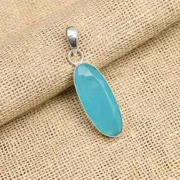 Довольно синий драгоценный камень халцедон ручной работы из стерлингового серебра 925 пробы для женщин 1.75 Inches синий