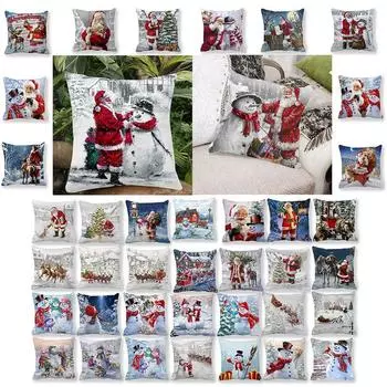 Довольно толстая бархатная наволочка из персиковой кожи с рождественским узором и принтом наволочка 45*45cm