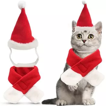 Doyime Pet Санта-колпак Рождественская кошка Санта-колпак глушитель Одежда для кошек Кошачья собака шляпа Одежда для домашних животных Теплая защита от холода Милая маскировка Трансформация Декоративная