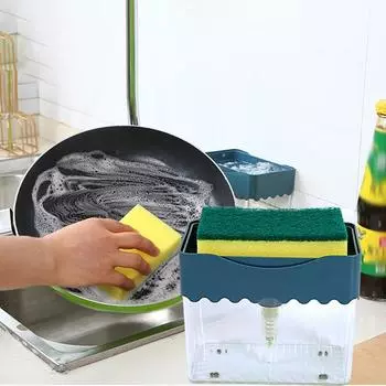 Дозатор для кухонного мыла, ручной пресс 2 в 1, коробка для жидкого мыла с держателем для губки, контейнер для жидкости для мытья посуды серый