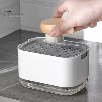 Дозатор для мыла для кухонной мойки с держателем для губки, многоразовый нажимной насос, контейнер для лотка, органайзер для жидких моющих средств чёрный