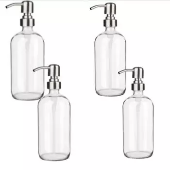 Дозатор для мыла из 4 стекол - (17 унций/ 500 мл)Прозрачный дозатор мыла для кухни, многоразовый дозатор жидкого мыла с насосом из нержавеющей стали 500ml&Glass
