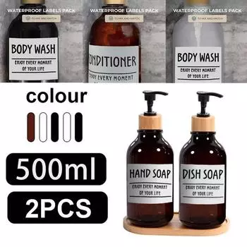 Дозатор для мыла на 500 мл, бамбуковый насос и лоток для мыла, набор дозаторов для мыла, дозатор мыла для рук, дозатор лосьона с 6 этикетками transparent