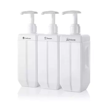 Дозатор для шампуня JBM, многоразовый флакон с широким горлом, большой емкости, стильный белый, набор из 3 штук с уплотнителем