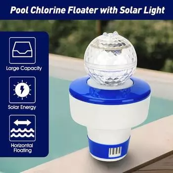 Дозатор хлора для бассейна. Держите вертикально, предотвращая падение. Верхнее сферическое вращающееся контрольное кольцо. Обеспечивает тепло.