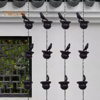 Дождевая цепь для водосточных желобов, водосточных труб, простая замена чаш для сбора дождевой воды с декоративными статуями птиц, металлический успокаивающий колокольчик для сада 240cm