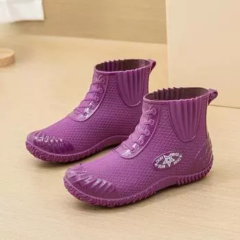 Дождевая обувь, женская непромокаемая обувь, модные верхние короткие теплые дождевые сапоги с мягкой подкладкой, нескользящая легкая кухонная резиновая обувь 41 чёрный